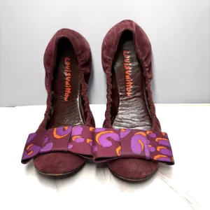 Louis Vuitton Shoes Womens 6 EU 36 Burgundy Suede Bow Scrunch Ballet Flats