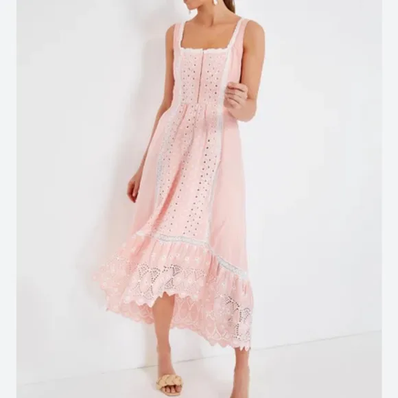 Love Shack Fancy Alwyn Elegant Bubble Gum Pink Maxi Dress Embroidered Size 6