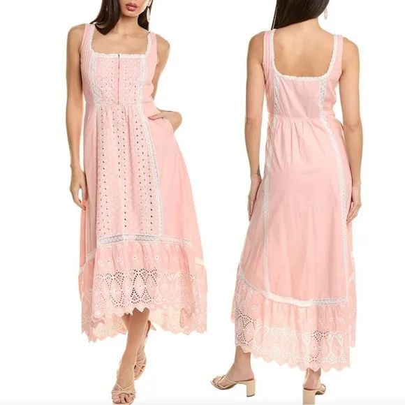 Love Shack Fancy Alwyn Elegant Bubble Gum Pink Maxi Dress Embroidered Size 6