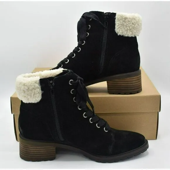 Lucky Brand Womens Size 8.5 Jacenia Suede Shearling Black Fashion Winter Boots