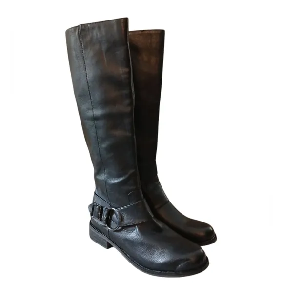 LUXE Black Knee High Boots Women'scTall Black Moto Boots Size 12