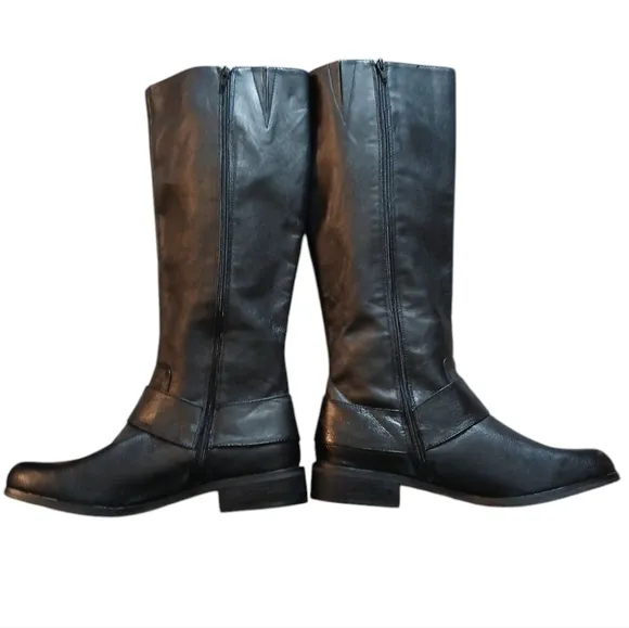 LUXE Black Knee High Boots Women'scTall Black Moto Boots Size 12