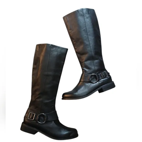 LUXE Black Knee High Boots Women'scTall Black Moto Boots Size 12