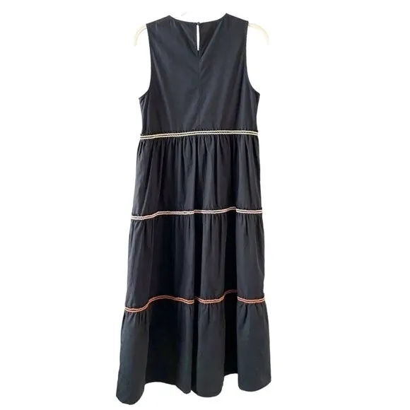 Madewell Black Rickrack Cattail Tiered Sleeveless Colorful Lace Maxi Dress XS