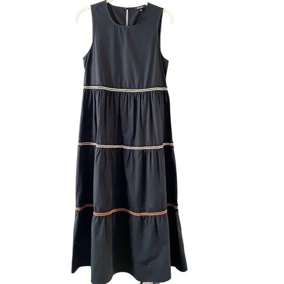 Madewell Black Rickrack Cattail Tiered Sleeveless Colorful Lace Maxi Dress XS