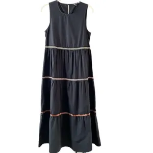 Madewell Black Rickrack Cattail Tiered Sleeveless Colorful Lace Maxi Dress XS