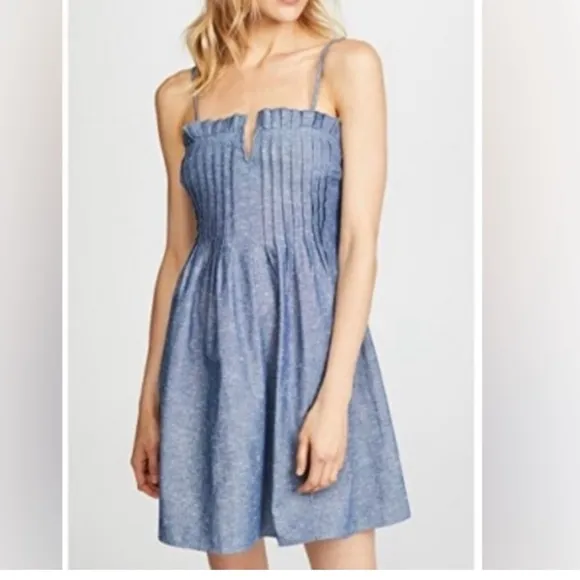 Madewell Denim PintuckCami Square Neck Mini Dress Blue Size 8