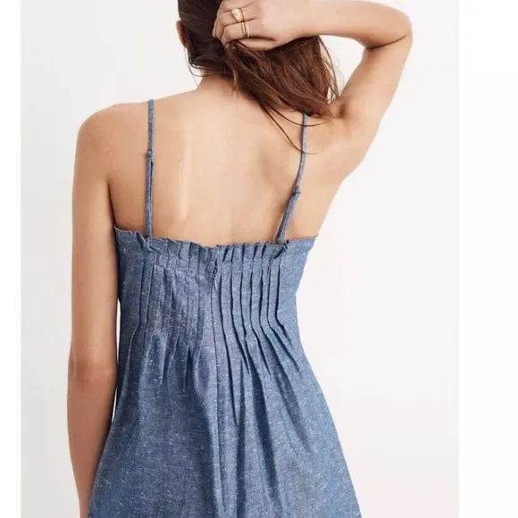 Madewell Denim PintuckCami Square Neck Mini Dress Blue Size 8
