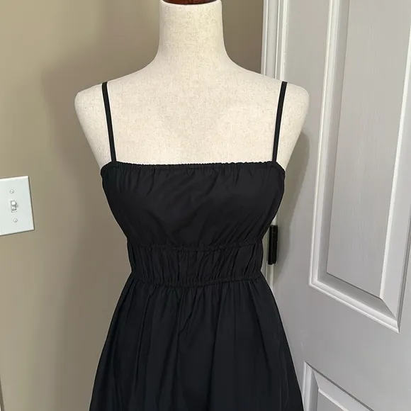 Madewell Embroidered Tank Midi Dress in Black Poplin