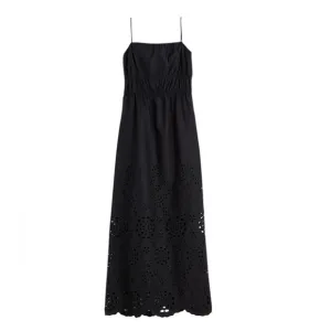 Madewell Embroidered Tank Midi Dress in Black Poplin
