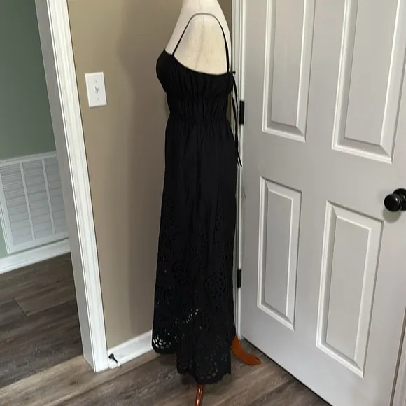 Madewell Embroidered Tank Midi Dress in Black Poplin