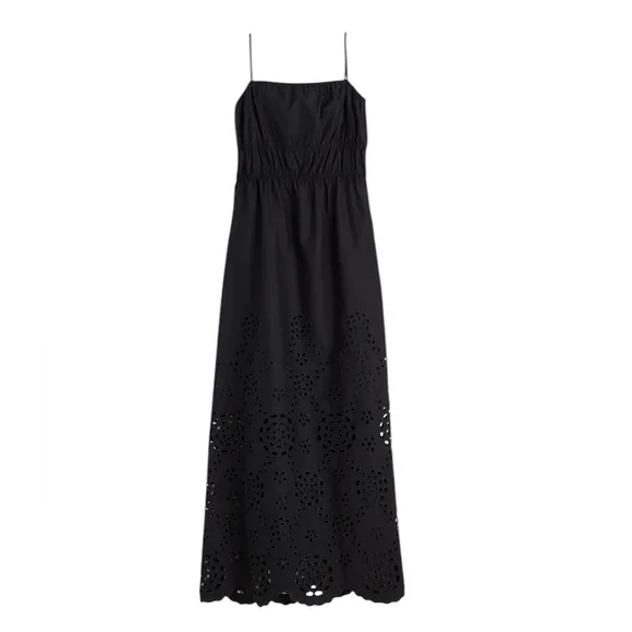 Madewell Embroidered Tank Midi Dress in Black Poplin