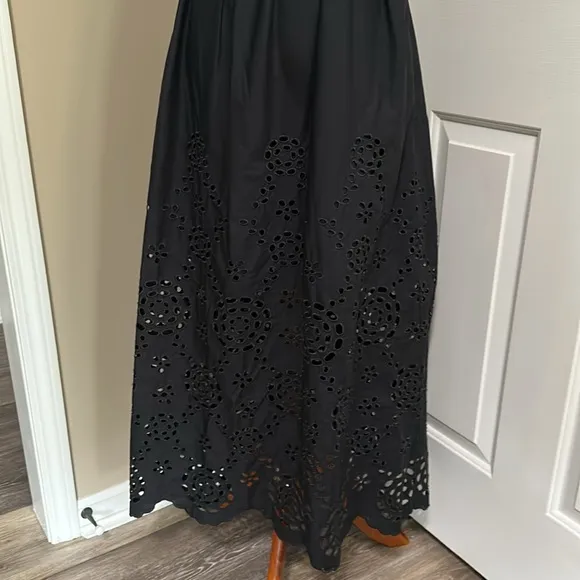Madewell Embroidered Tank Midi Dress in Black Poplin