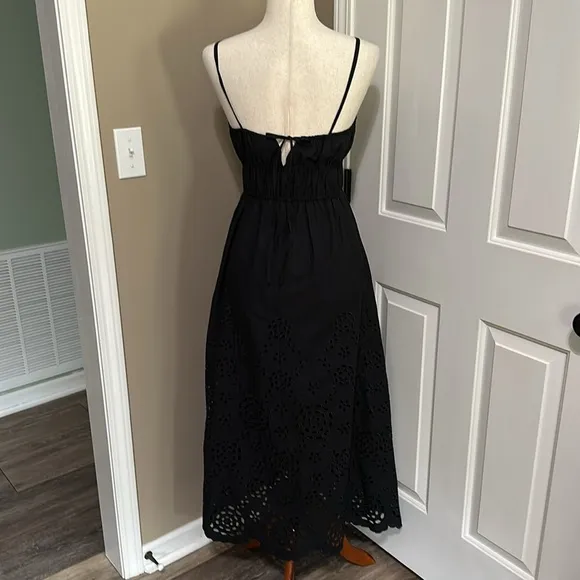 Madewell Embroidered Tank Midi Dress in Black Poplin