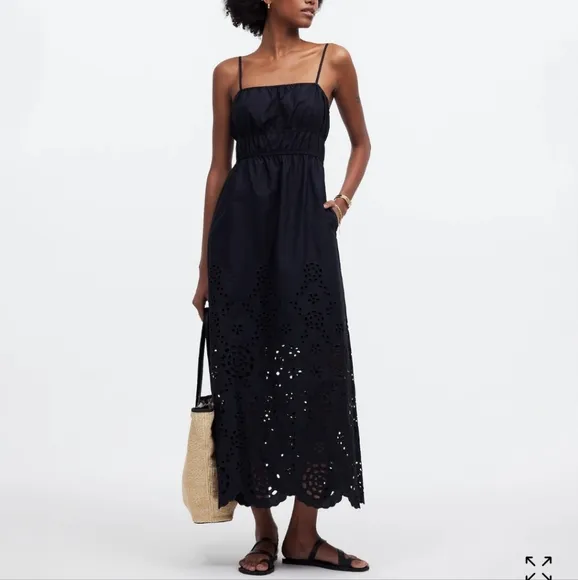 Madewell Embroidered Tank Midi Dress in Poplin
