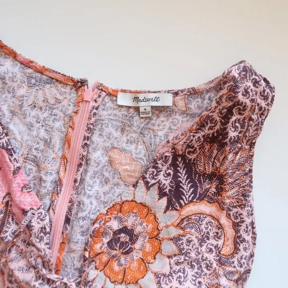 Madewell Floral Bali Blooms Midi V-neck Dress With Ruffled Hem &amp; Tassel Ties