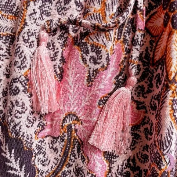 Madewell Floral Bali Blooms Midi V-neck Dress With Ruffled Hem &amp; Tassel Ties