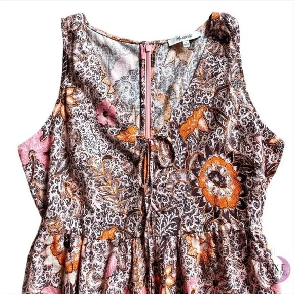 Madewell Floral Bali Blooms Midi V-neck Dress With Ruffled Hem &amp; Tassel Ties