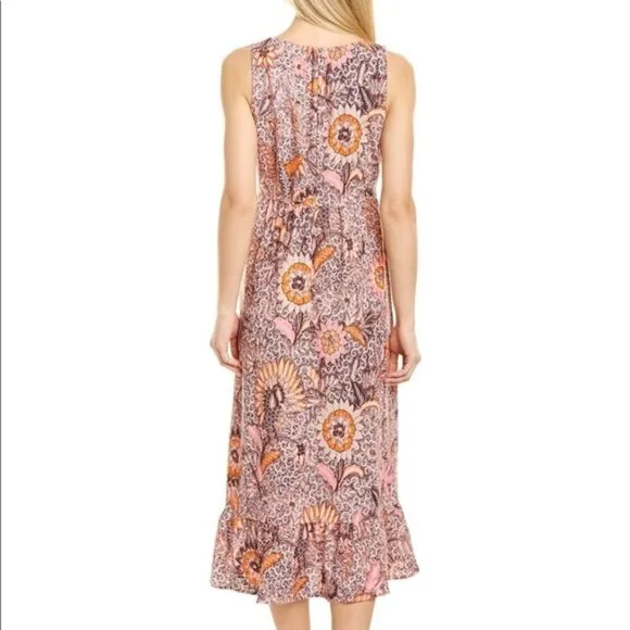 Madewell Floral Bali Blooms Midi V-neck Dress With Ruffled Hem &amp; Tassel Ties