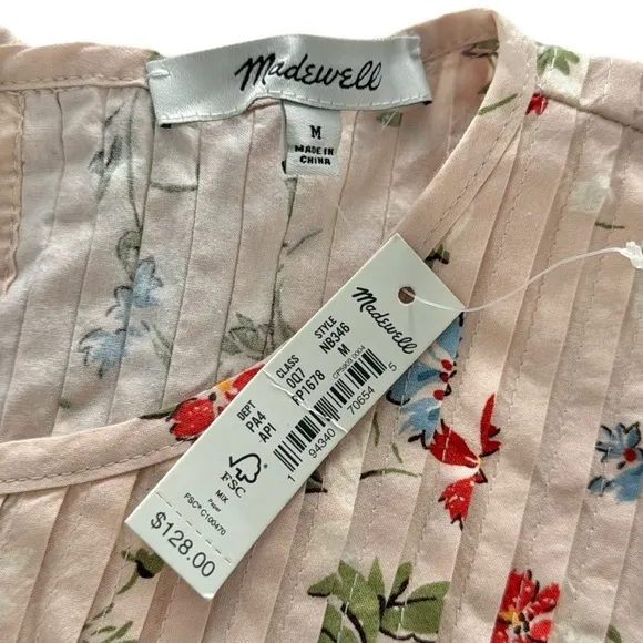 Madewell Pintuck Puff-Sleeve Mini Dress in Seaside Floral
