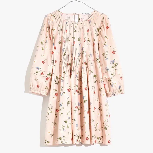 Madewell Pintuck Puff-Sleeve Mini Dress in Seaside Floral