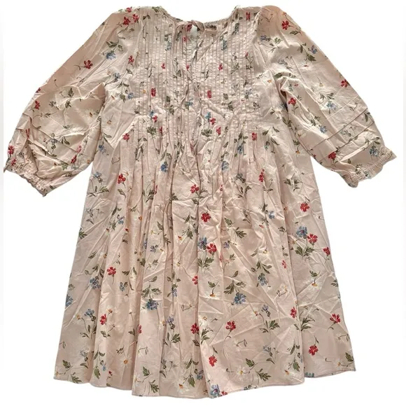 Madewell Pintuck Puff-Sleeve Mini Dress in Seaside Floral