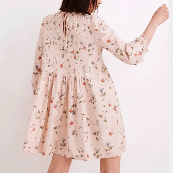 Madewell Pintuck Puff-Sleeve Mini Dress in Seaside Floral