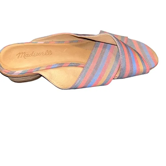 Madewell Ruthie Crisscross rainbow stripe mules slides slip on sandals size 9