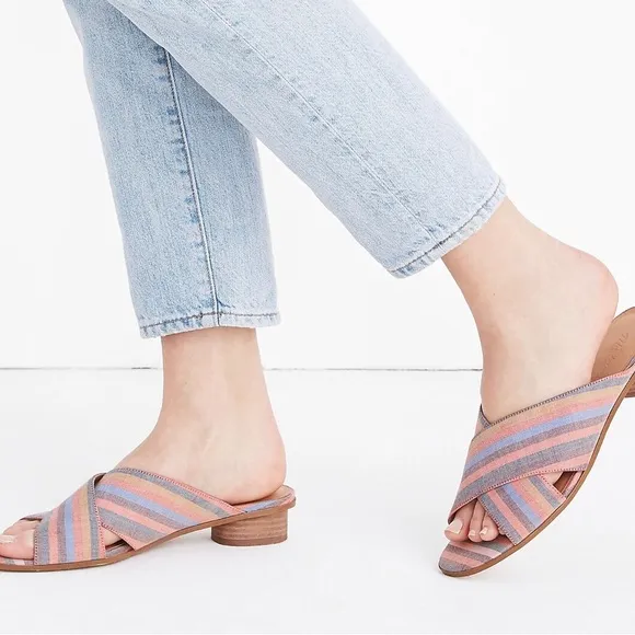 Madewell Ruthie Crisscross rainbow stripe mules slides slip on sandals size 9