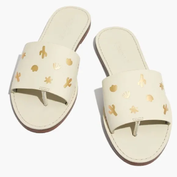Madewell The Boardwalk Post Slide Sandal: Cactus Embossed Edition