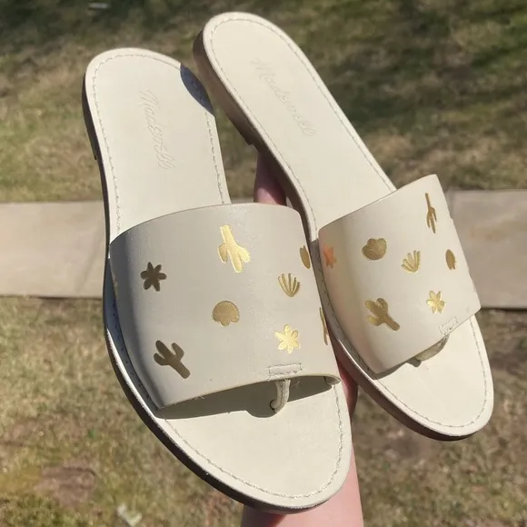 Madewell The Boardwalk Post Slide Sandal: Cactus Embossed Edition