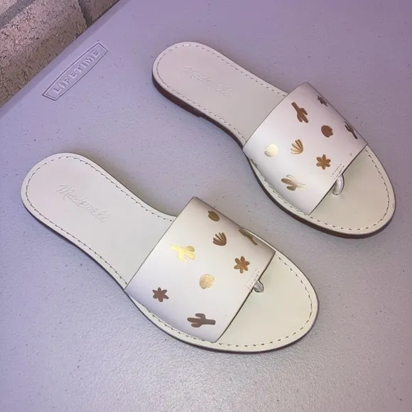 Madewell The Boardwalk Post Slide Sandal: Cactus Embossed Edition
