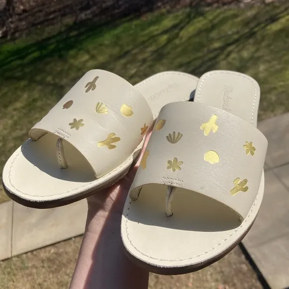 Madewell The Boardwalk Post Slide Sandal: Cactus Embossed Edition