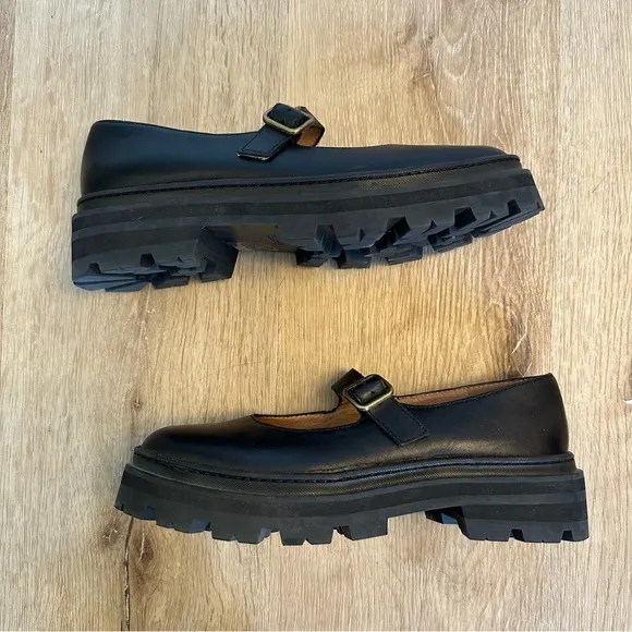 Madewell The Freya Platform Lugsole Mary Jane Shoes in Black Leather Size 7