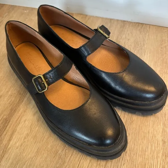 Madewell The Freya Platform Lugsole Mary Jane Shoes in Black Leather Size 7