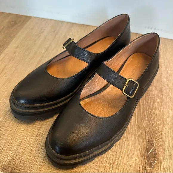 Madewell The Freya Platform Lugsole Mary Jane Shoes in Black Leather Size 7