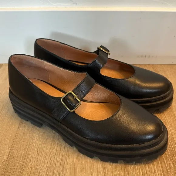 Madewell The Freya Platform Lugsole Mary Jane Shoes in Black Leather Size 7