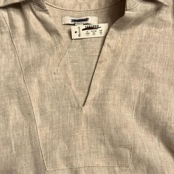 Madewell V-Neck Mini Dress in 100% Linen in natural undyed Women’s Size XS