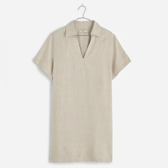 Madewell V-Neck Mini Dress in 100% Linen in natural undyed Women’s Size XS