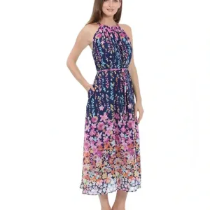 Maggy London Skylar Maxi Dress Women’s Chiffon Halter Neckline Gradient Size 4