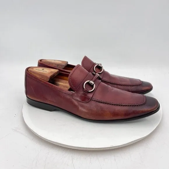 Magnanni Men Size 9M Brown Red Leather Loafer Horse bit Loafer Dress Shoes