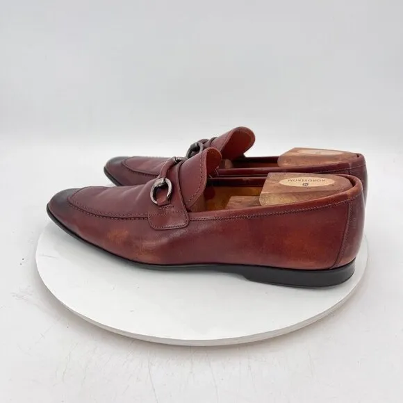 Magnanni Men Size 9M Brown Red Leather Loafer Horse bit Loafer Dress Shoes