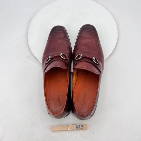 Magnanni Men Size 9M Brown Red Leather Loafer Horse bit Loafer Dress Shoes