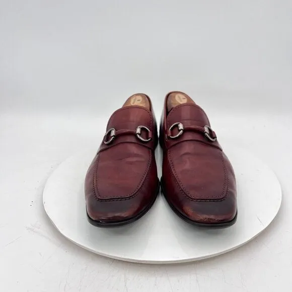 Magnanni Men Size 9M Brown Red Leather Loafer Horse bit Loafer Dress Shoes
