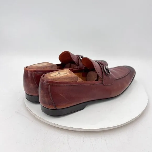 Magnanni Men Size 9M Brown Red Leather Loafer Horse bit Loafer Dress Shoes