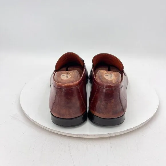 Magnanni Men Size 9M Brown Red Leather Loafer Horse bit Loafer Dress Shoes