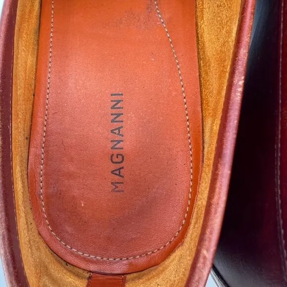 Magnanni Men Size 9M Brown Red Leather Loafer Horse bit Loafer Dress Shoes