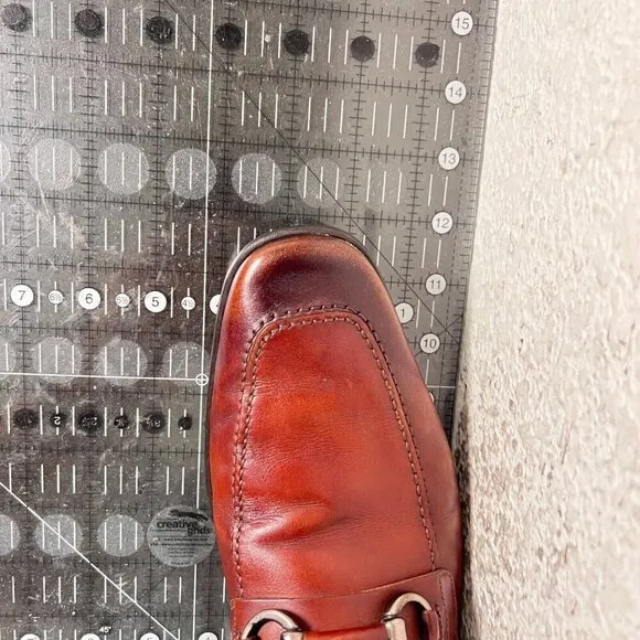 Magnanni Men Size 9M Brown Red Leather Loafer Horse bit Loafer Dress Shoes