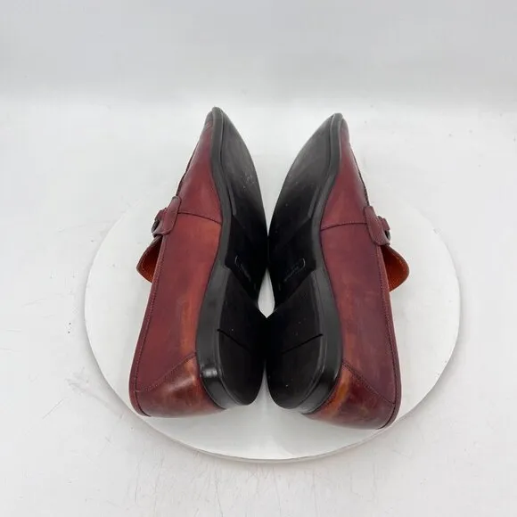 Magnanni Men Size 9M Brown Red Leather Loafer Horse bit Loafer Dress Shoes