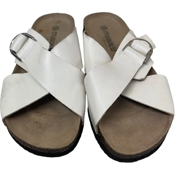 MAKALU of California Bali Sandals White Wide‎ Strap Slides Women's Size 7M